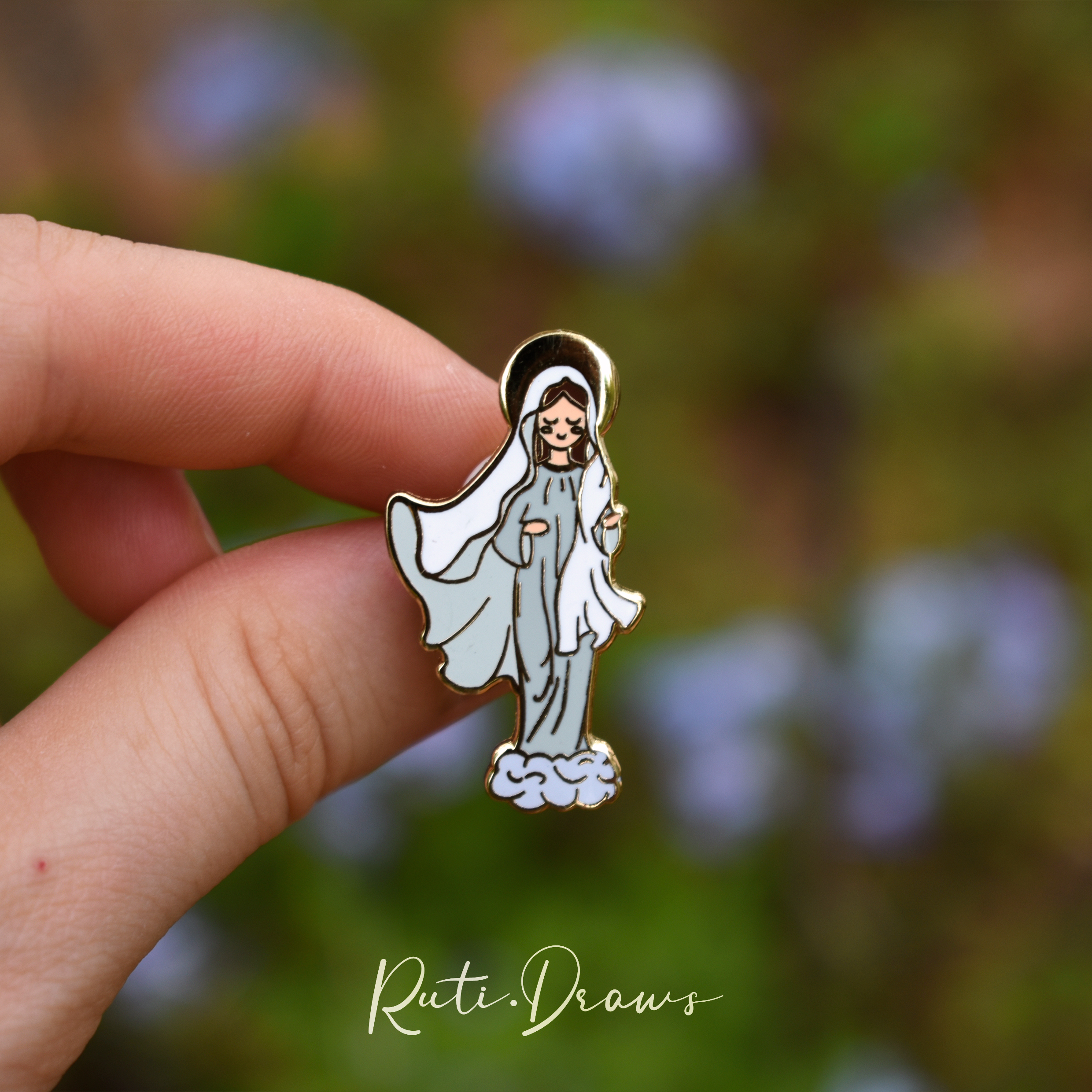 Detail of the Our Lady of Medjugorje pin