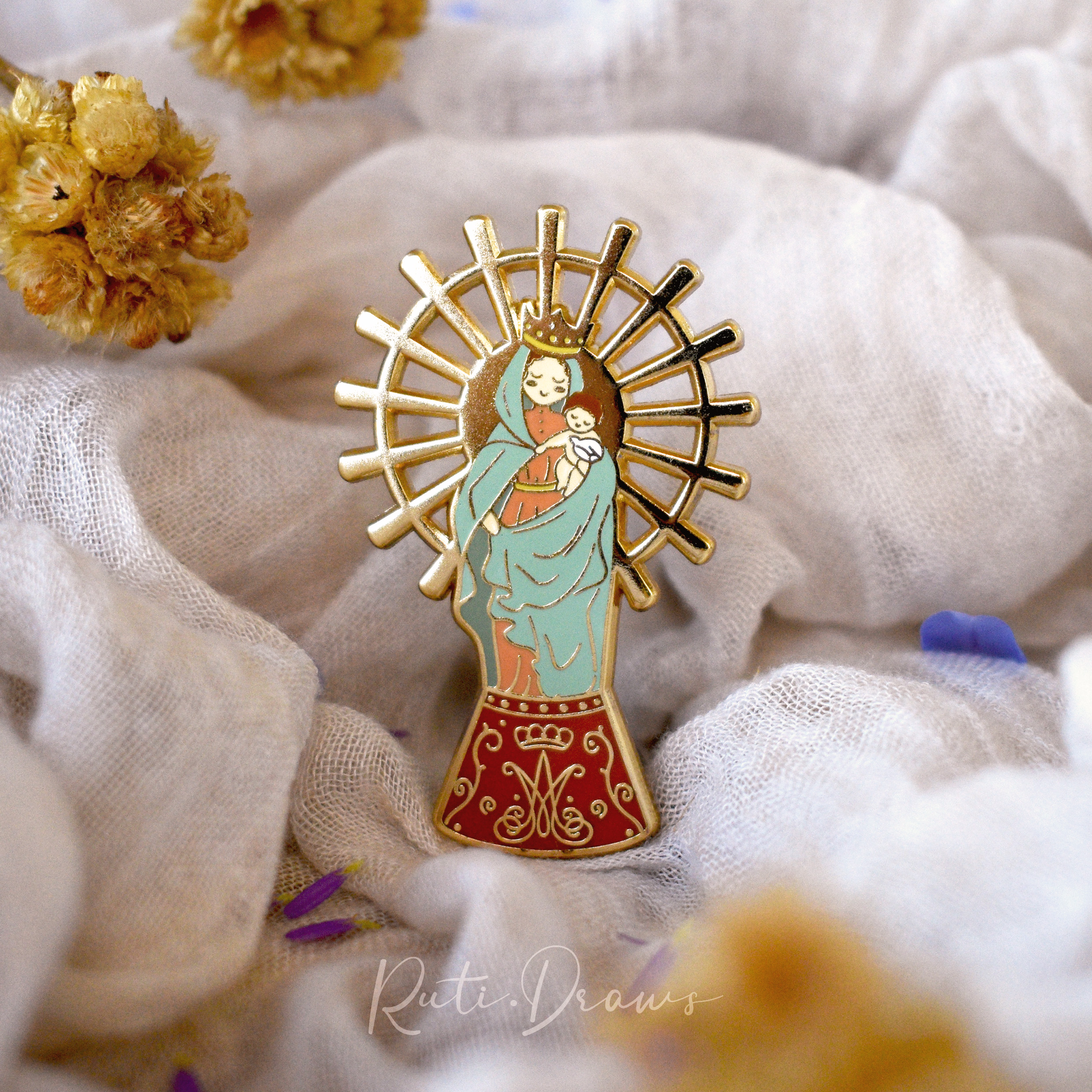 Back of the Our Lady of the Pillar pin